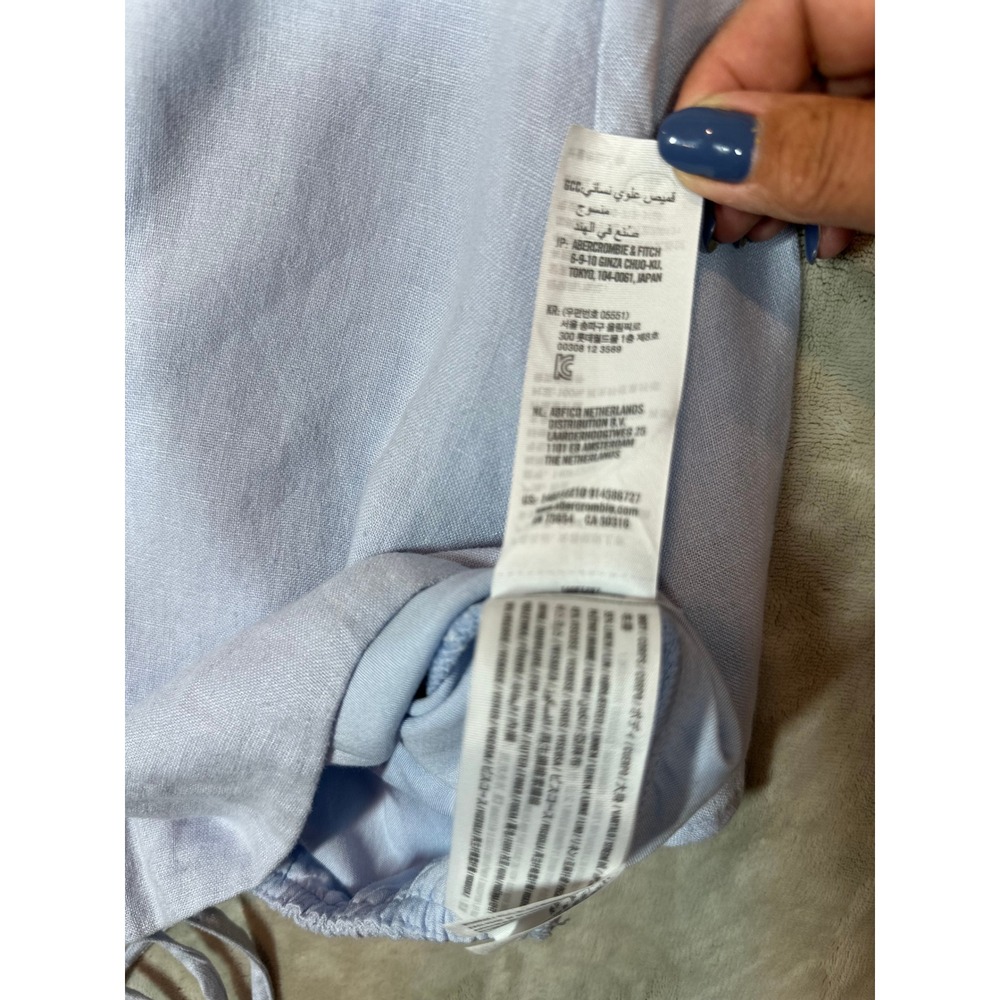 Abercrombie & Fitch Women's XL Tie Front Top Blouse Blue Short Sleeve - Picture 4 of 6